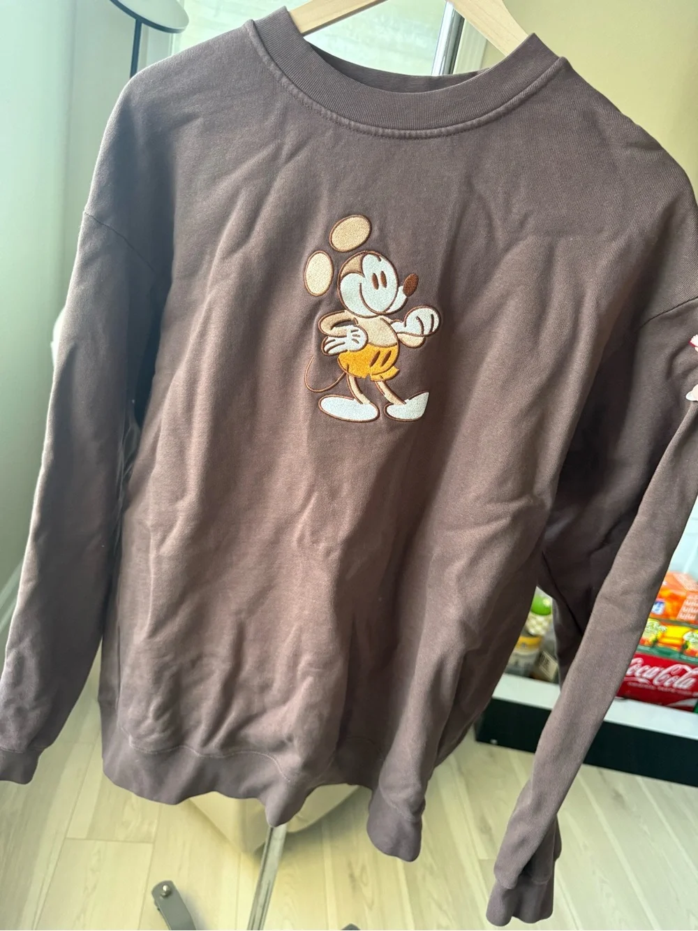 Disney Brown Crewneck Sweatshirt with Embroidered Mickey